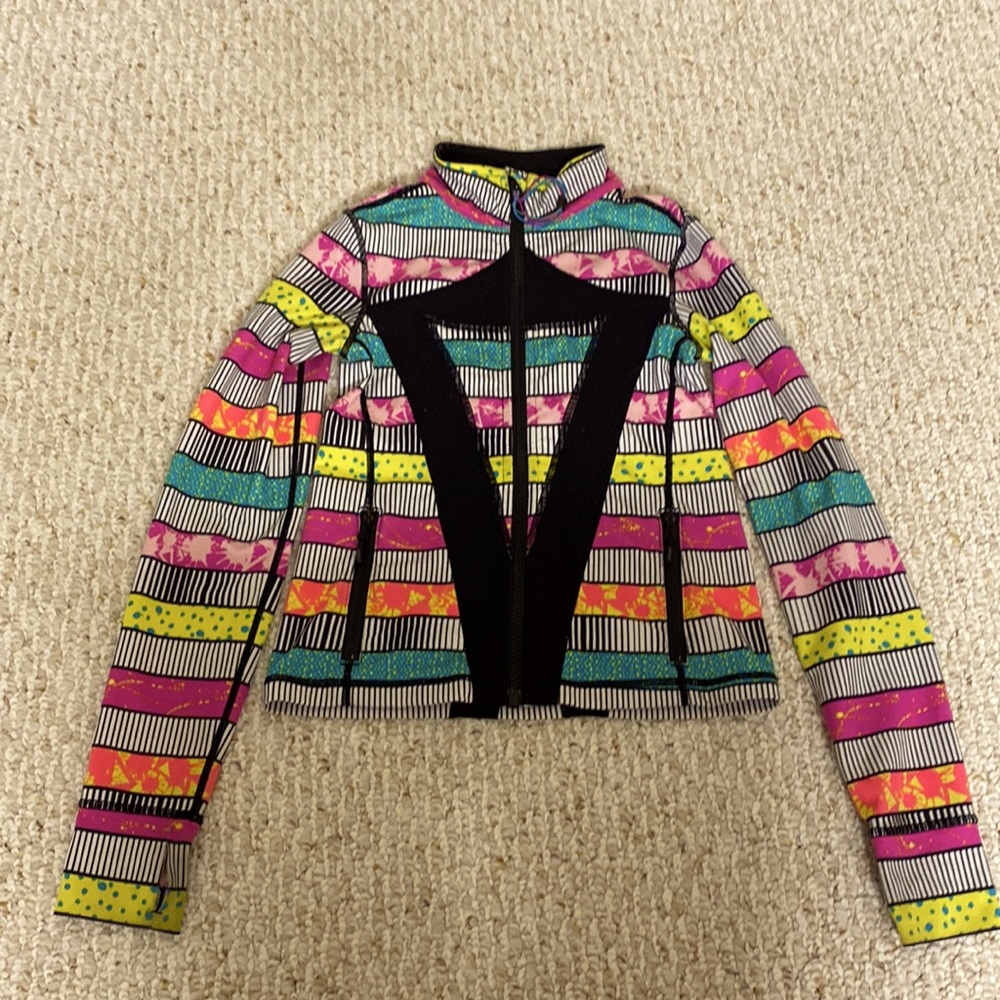 Girls Lululemon colorful logo full zip jacket with thumb holes
